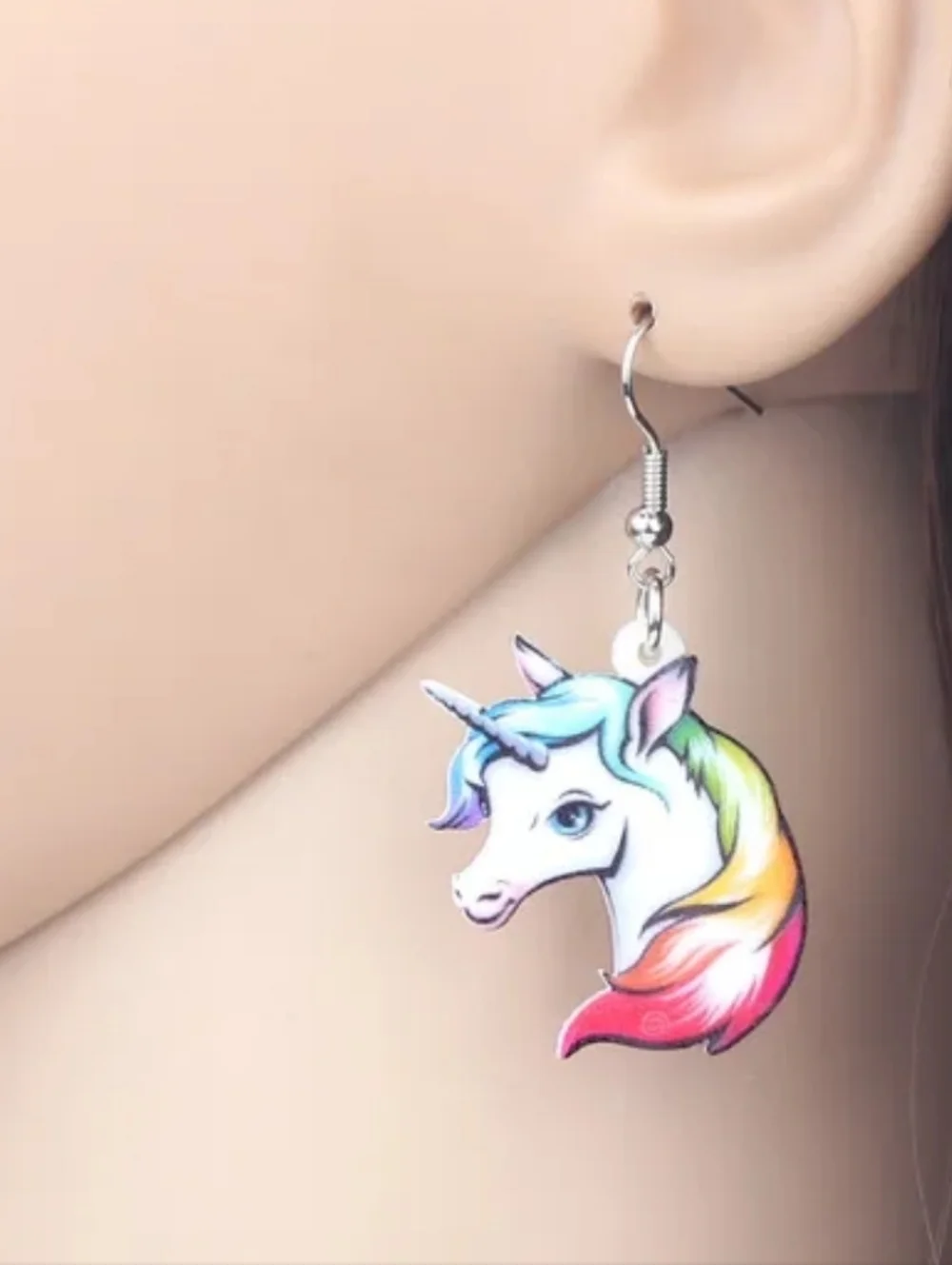 Hand Crafted Rainbow Mane Unicorn Dangle Earrings for Girls And Women